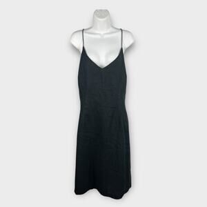 H&M Black Linen Midi Dress Spaghetti Strap Minimalist Women’s 14